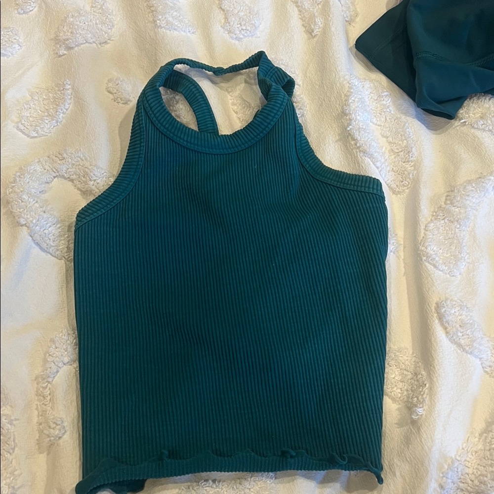 Elegant Teal Ribbed Tank Top
